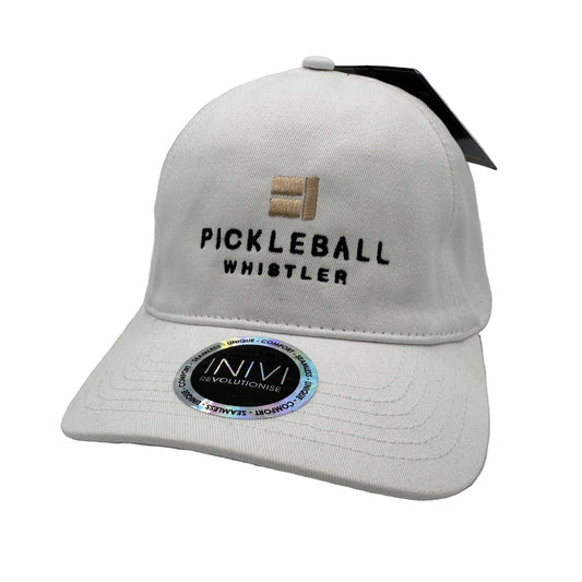 White baseball cap with Pickleball Whistler logo