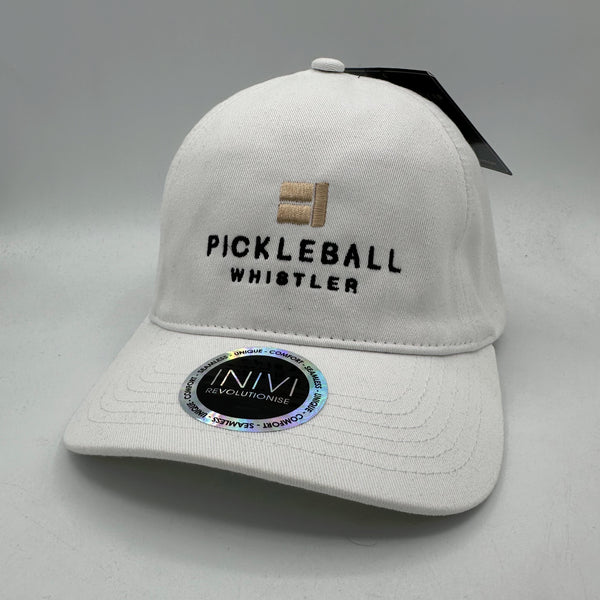 White baseball cap with Pickleball Whistler logo